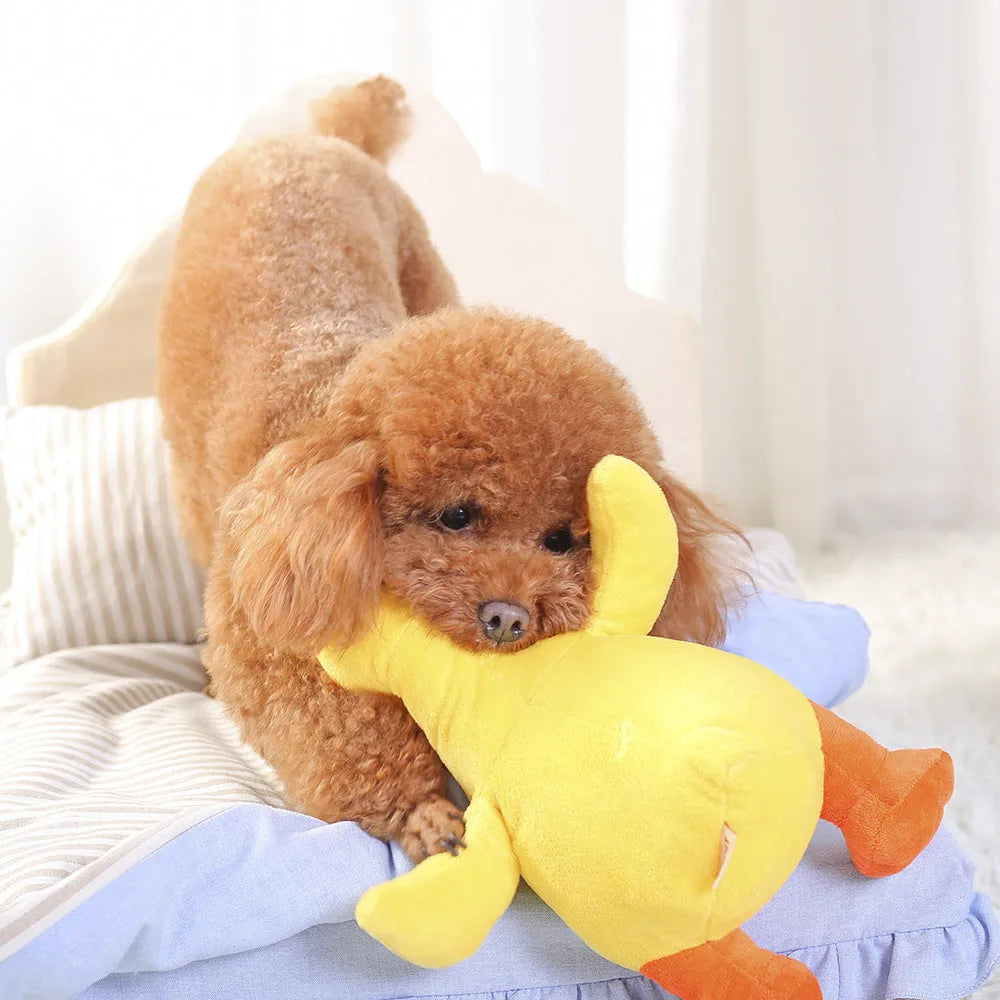 Yellow dog plush toy with fat body and innocent eyes from Huayuan Pet