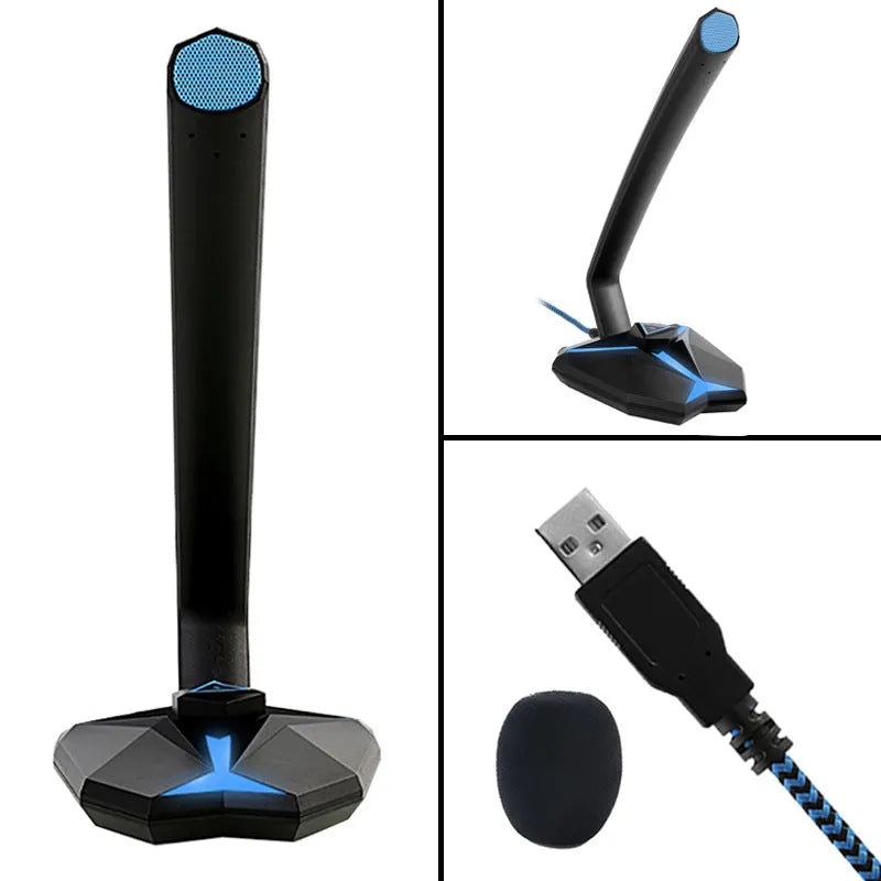 G33 blue omnidirectional USB gaming microphone on desk with 1.5-metre cable