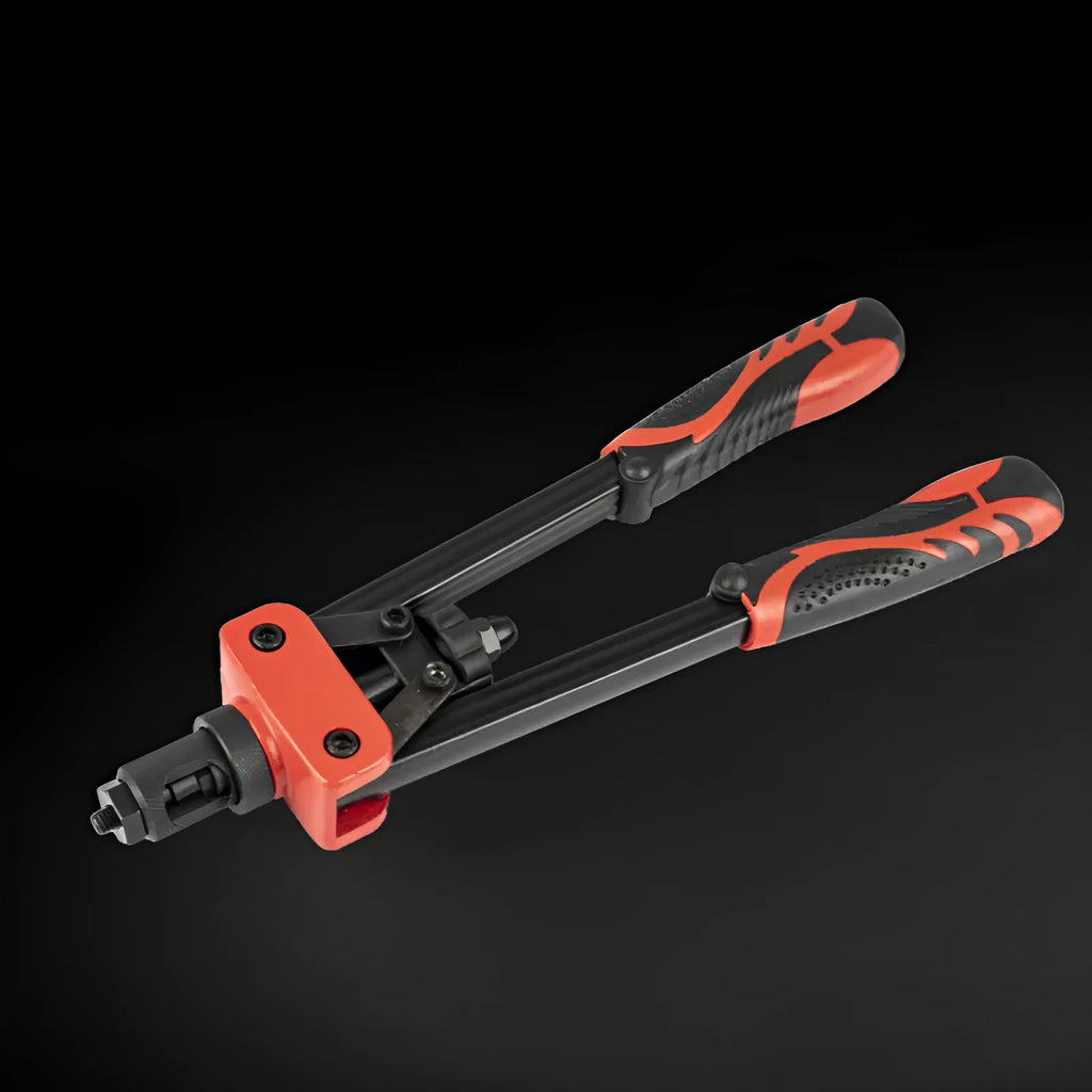 CQ14 model 14-inch alloy manual rivet nut tool with set of six interchangeable M3 to M10 gun tips.