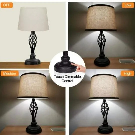 European style alloy bedside table lamp with touch dimming controls and USB charging socket