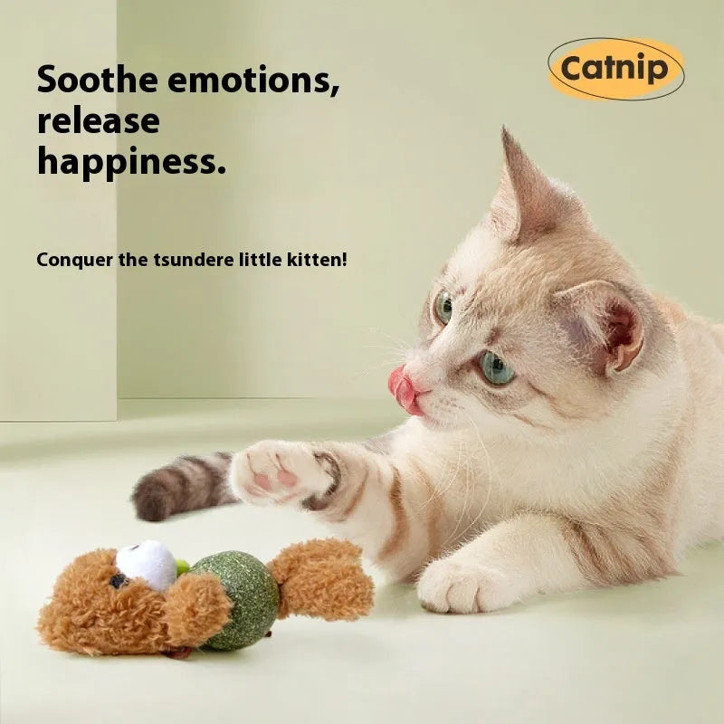Plush catnip ball toy with mint centre and bell in 15x7x4cm size for kittens
