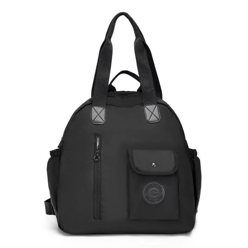Outdoor backpack for women with sandwich pockets showing black, khaki and green colour options