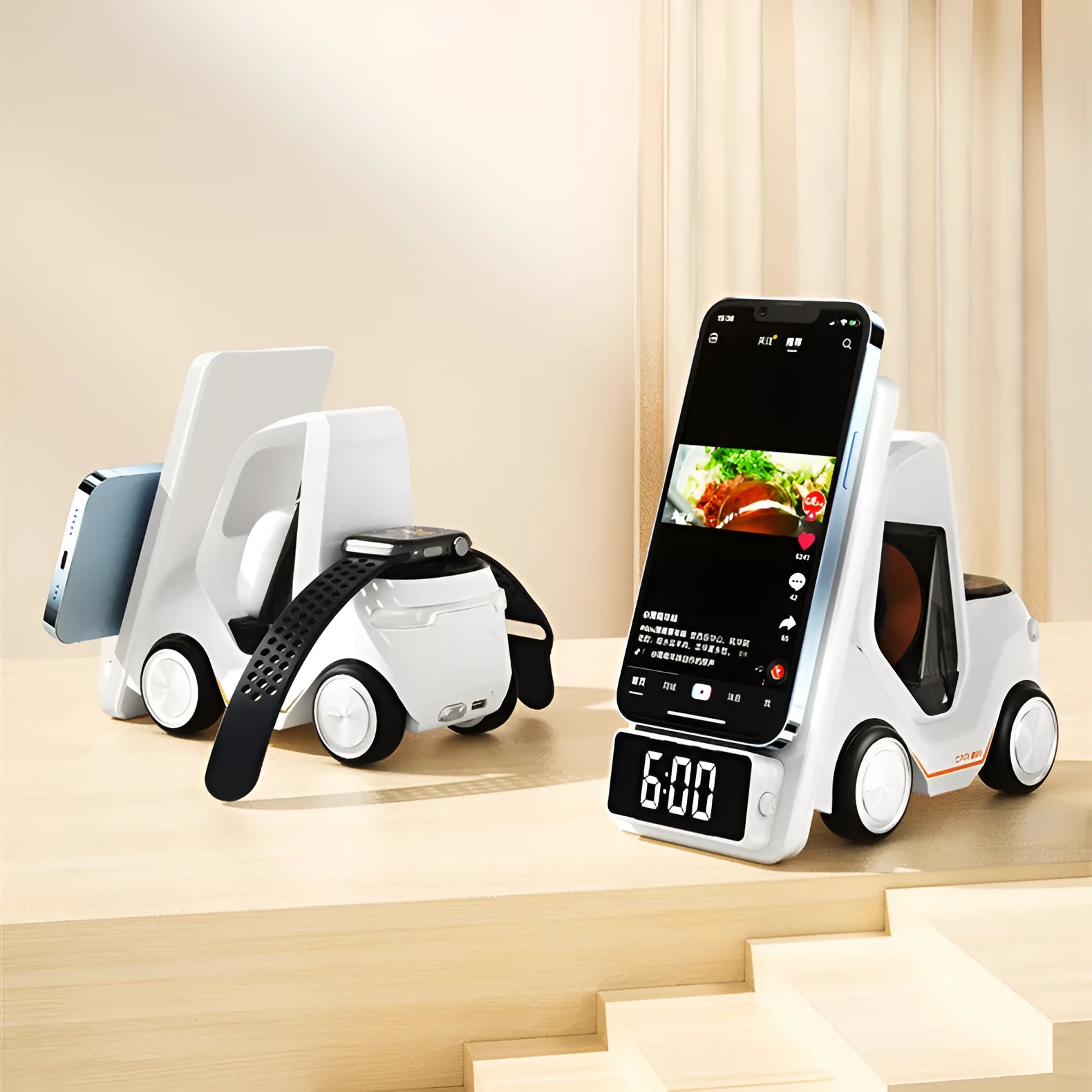 15W three-in-one wireless fast charging bracket in grey, white, yellow, and orange colour options