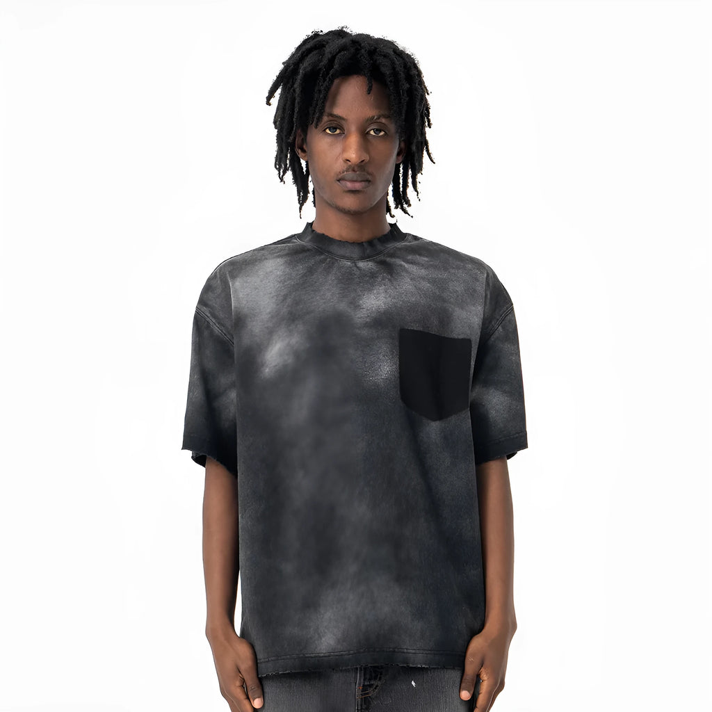 Men's black cotton t-shirt with letter print and drop shoulder sleeves loose fit