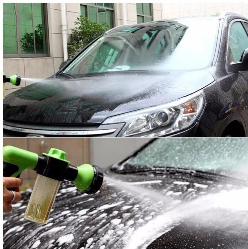Green high-pressure foam spray gun with adjustable nozzle for car washing and garden watering