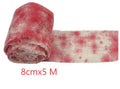 Bloody red polyester Halloween bandage roll showing 8cm width and textured surface for costume use.