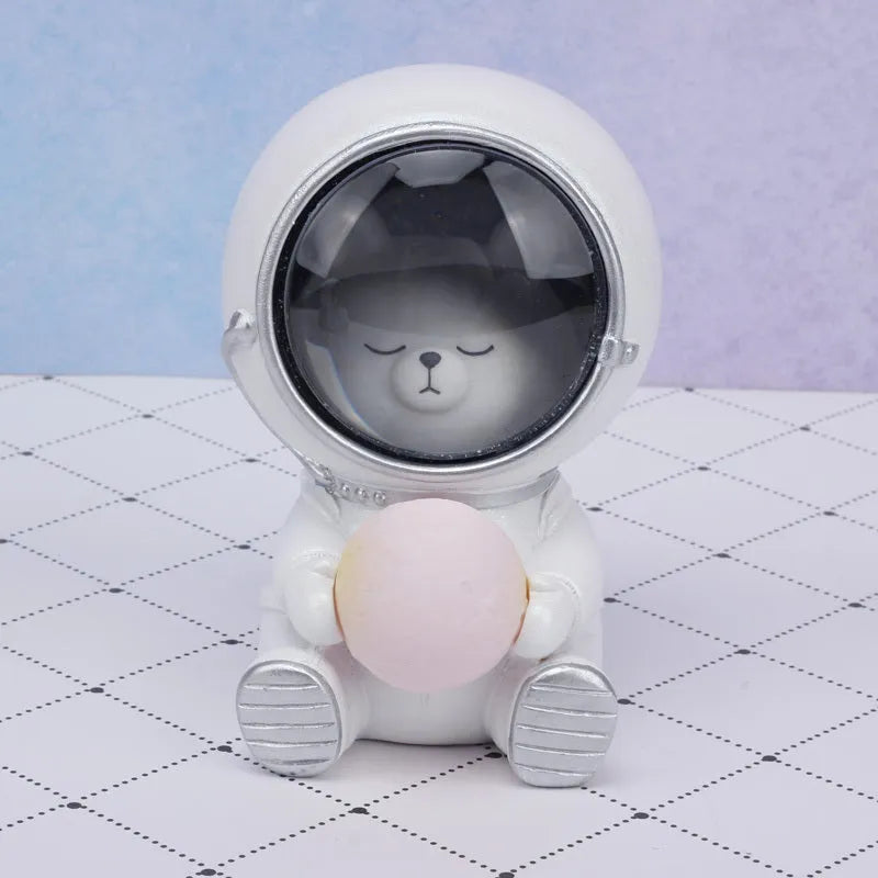 Starry sky animal night light resin lamp featuring bear, kitten, and puppy with LED glow, 9.5x10.5x13cm
