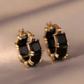 Geometric U-shaped zircon ear rings with gold plating in black, pink and white colour options