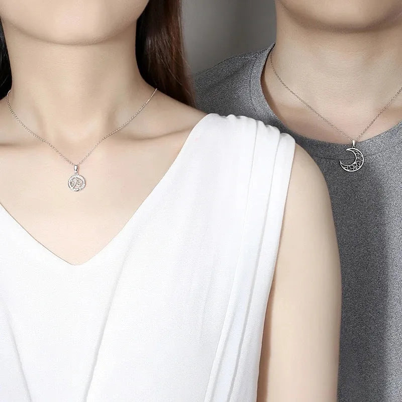 Copper sun and moon couple necklace with electroplated finish on cross chain