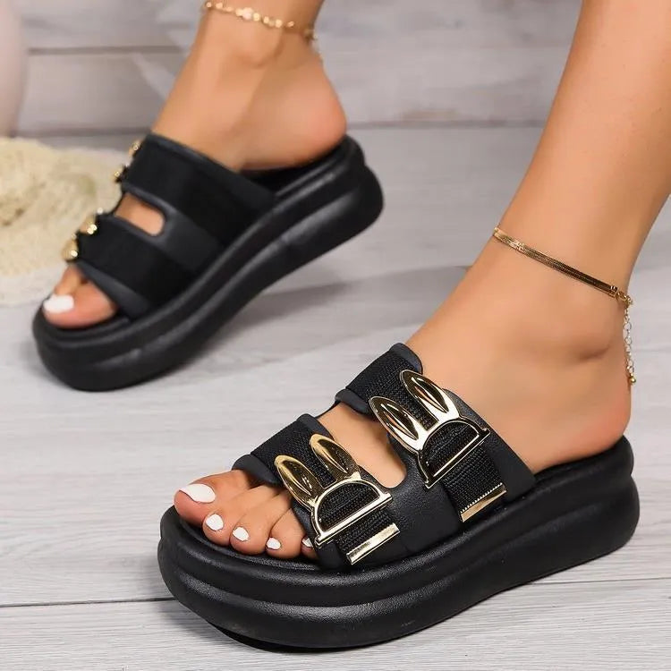Women's suede slippers with thick soft rubber soles in apricot colour