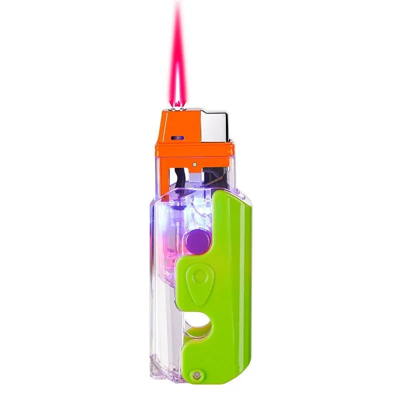 Colourful luminous radish lighter in plastic construction with wind-resistant flame