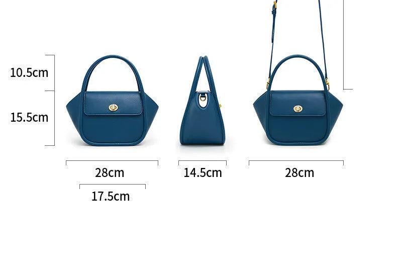 Genuine cow leather wing-shaped tote bag with buckle detail and cross-body shoulder strap