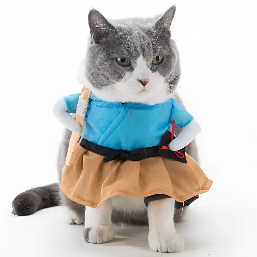 Cat cosplay costume uniform suit in size S M L XL with neck and bust measurements for cats