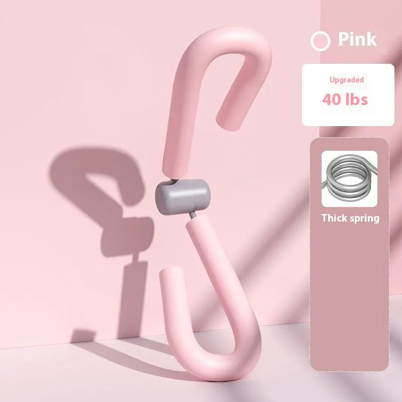 Yoga four piece fitness set showing leg beauty device, yoga ring, pedal tension device and eight character tension rope