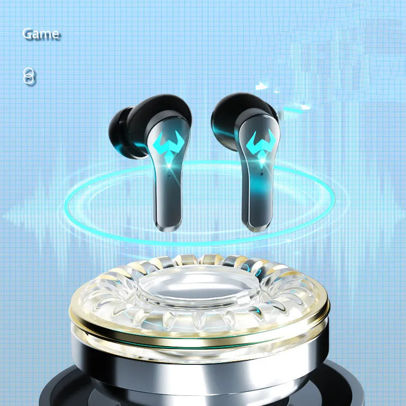 Black Bluetooth in-ear stereo headset with voice control for sports and gaming.