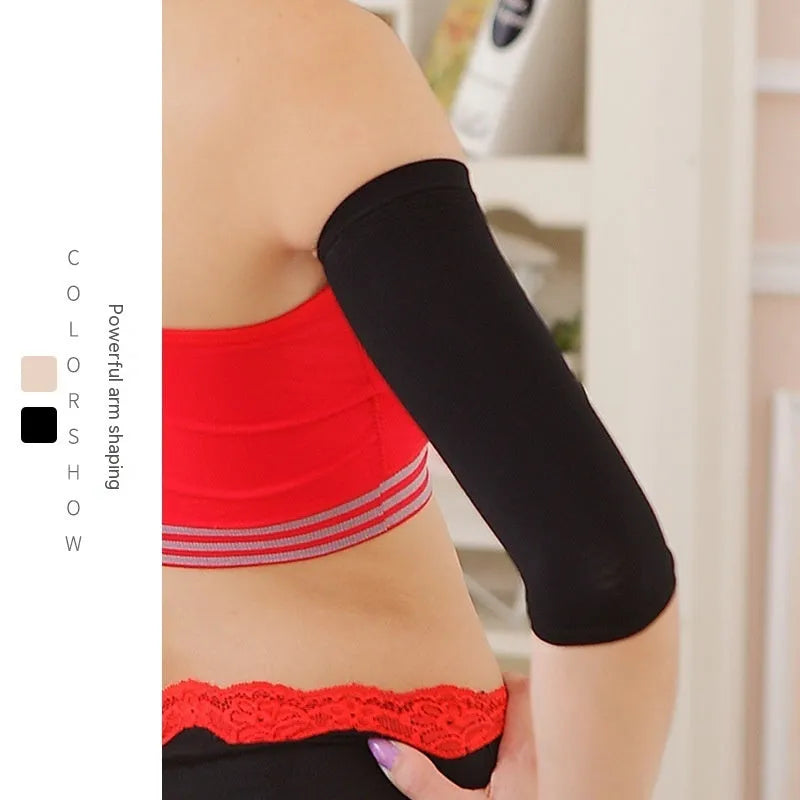 Women's black shaping arm sleeve made from nylon, free size, for all-season wear.