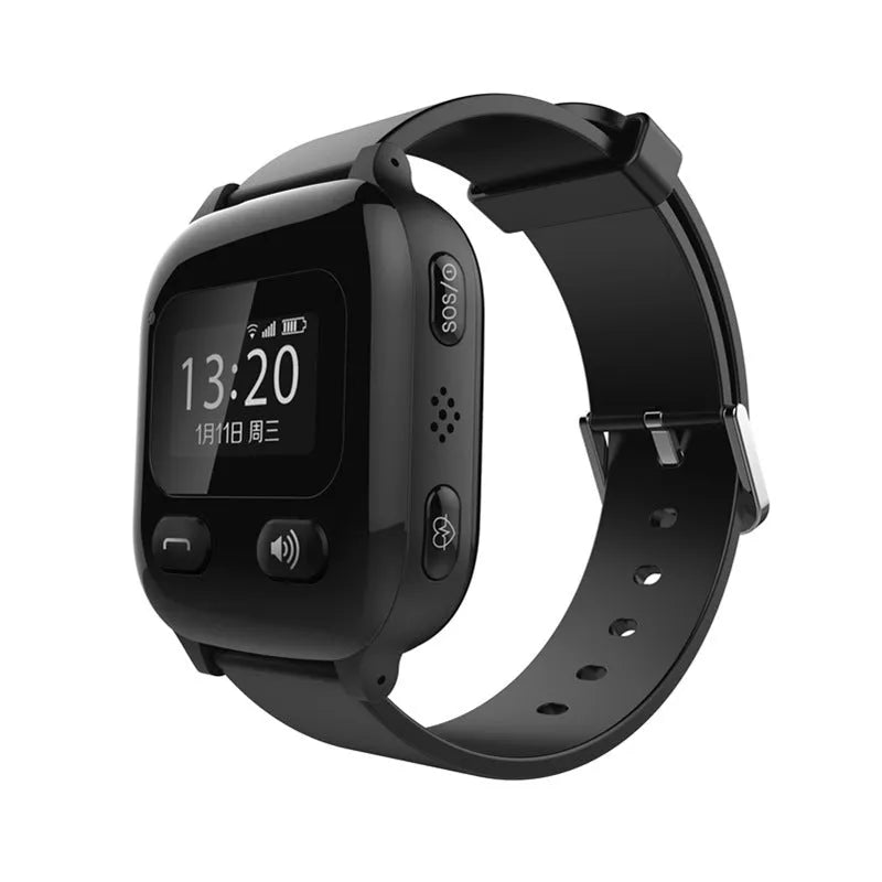 aiqiangua S3 smart positioning watch for elderly in black with wrist strap and card slot communication