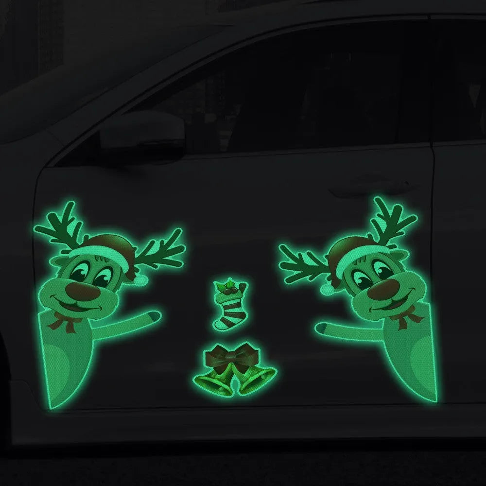 Christmas elk bell cartoon design magnetic bumper stickers with reflective luminous properties