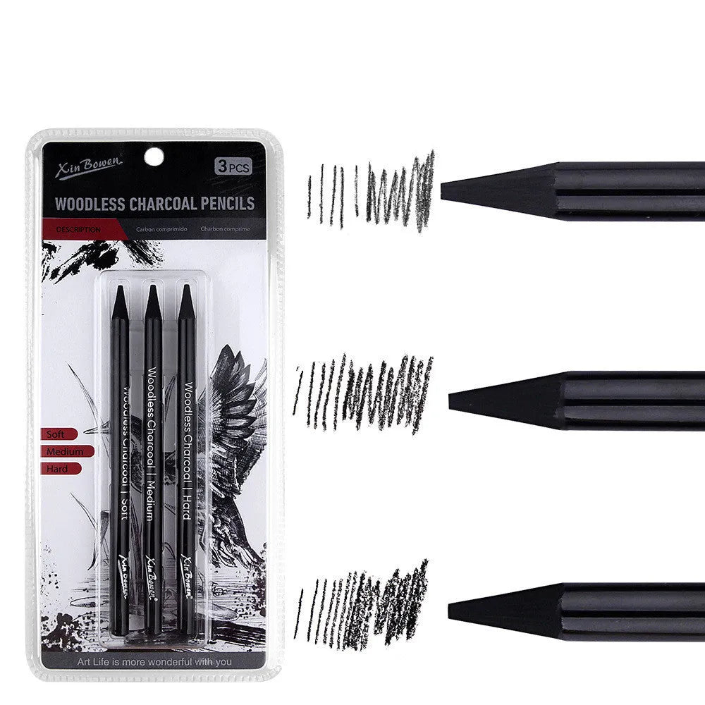 Set of six wood-free graphite sketching pencils with HB, 2B, 4B, 6B, 8B, and EE hardness grades