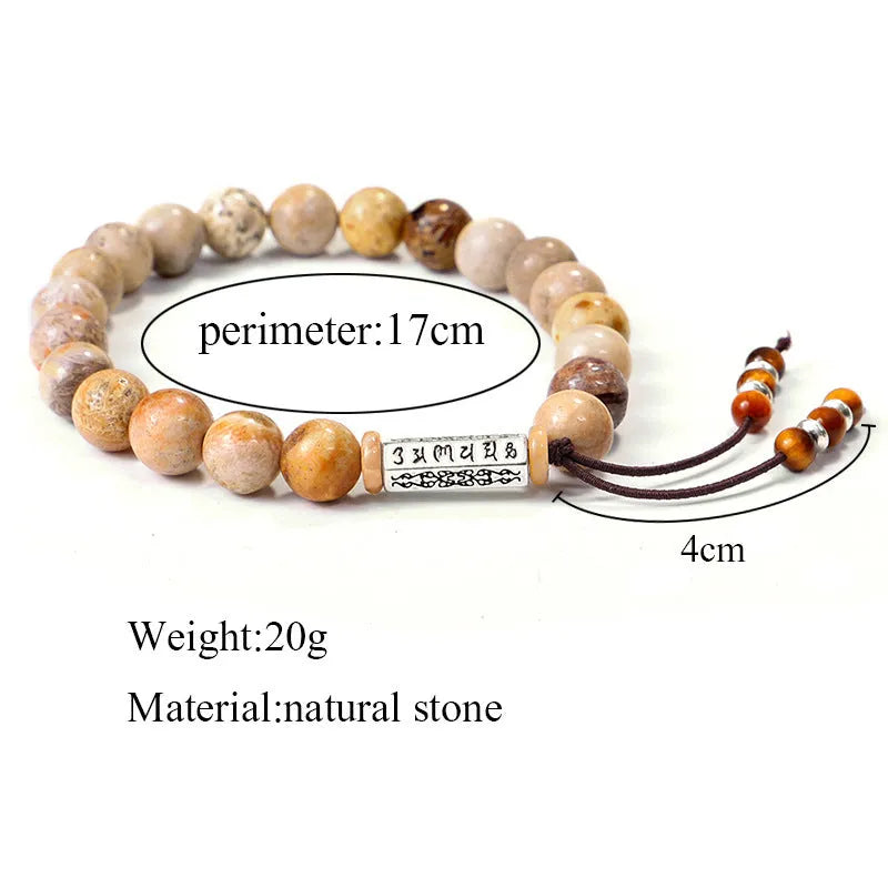 Wood colour handmade stone bead bracelet with European and American retro style original design