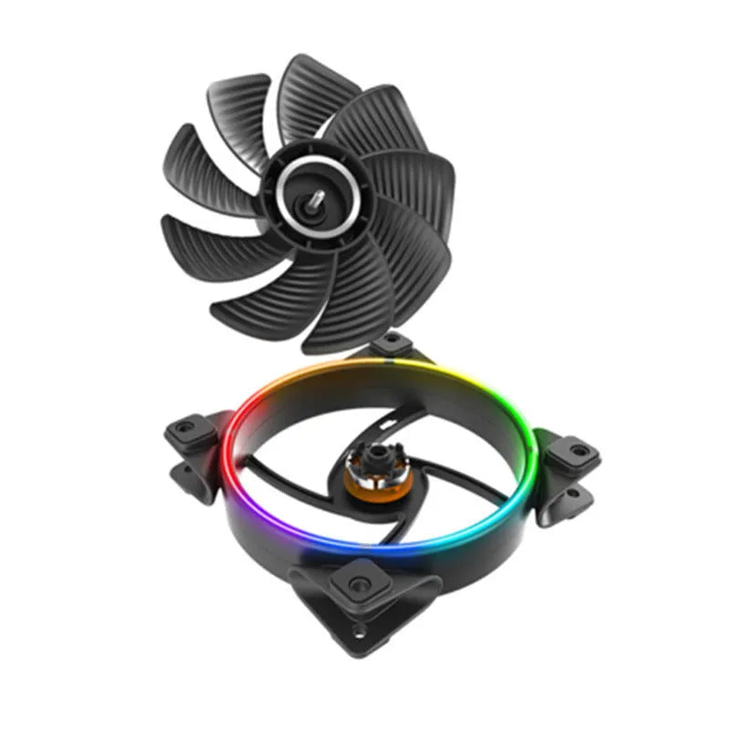 Three black 120 mm PC chassis fans with RGB lit blades on a dark background.