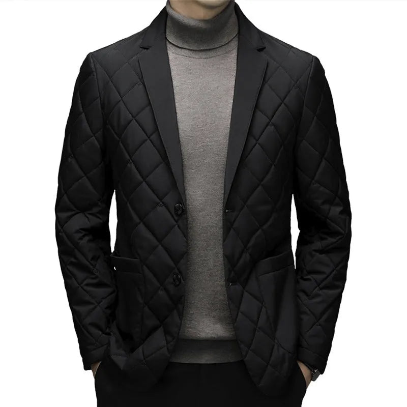 Men's lapel collar down jacket in cardigan style with side pockets