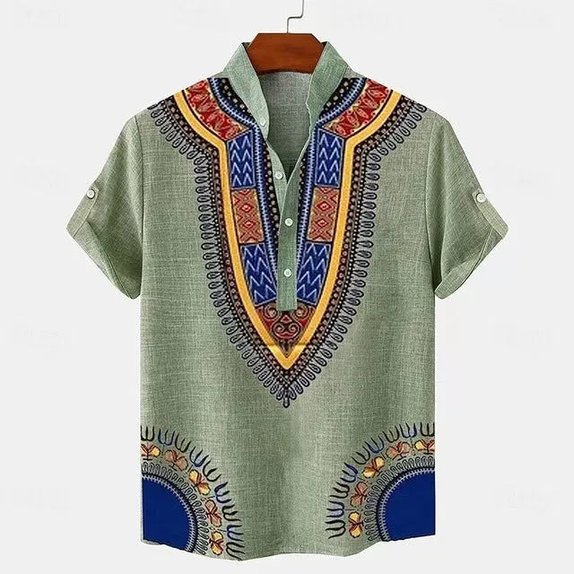 Men's striped casual shirt with loose fit and personalised button detailing in polyester fabric