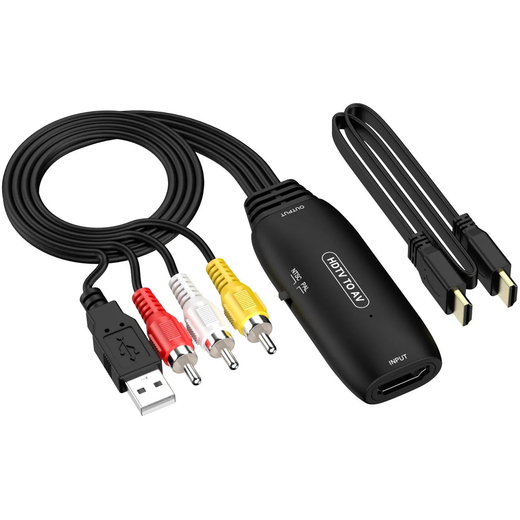 HDMI to AV converter adapter cable with RCA connections, 110cm length