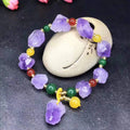 Amethyst bracelet with natural shaped beads and fu character charm for women