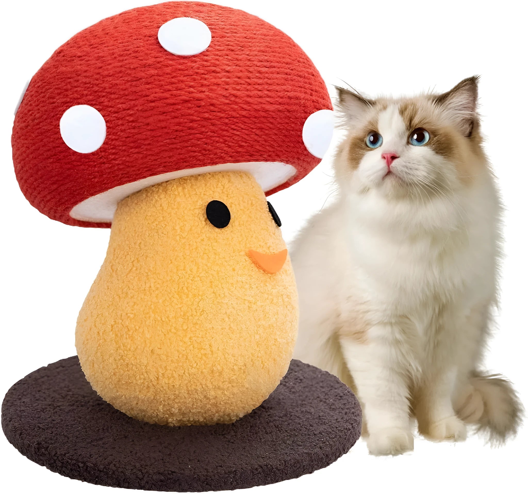 Mushroom-shaped foldable cardboard cat scratcher with accordion design measuring 35 cm