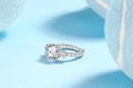 Three-diamond shining 5-carat moissanite S925 silver platinum-plated wedding ring on display in gift box