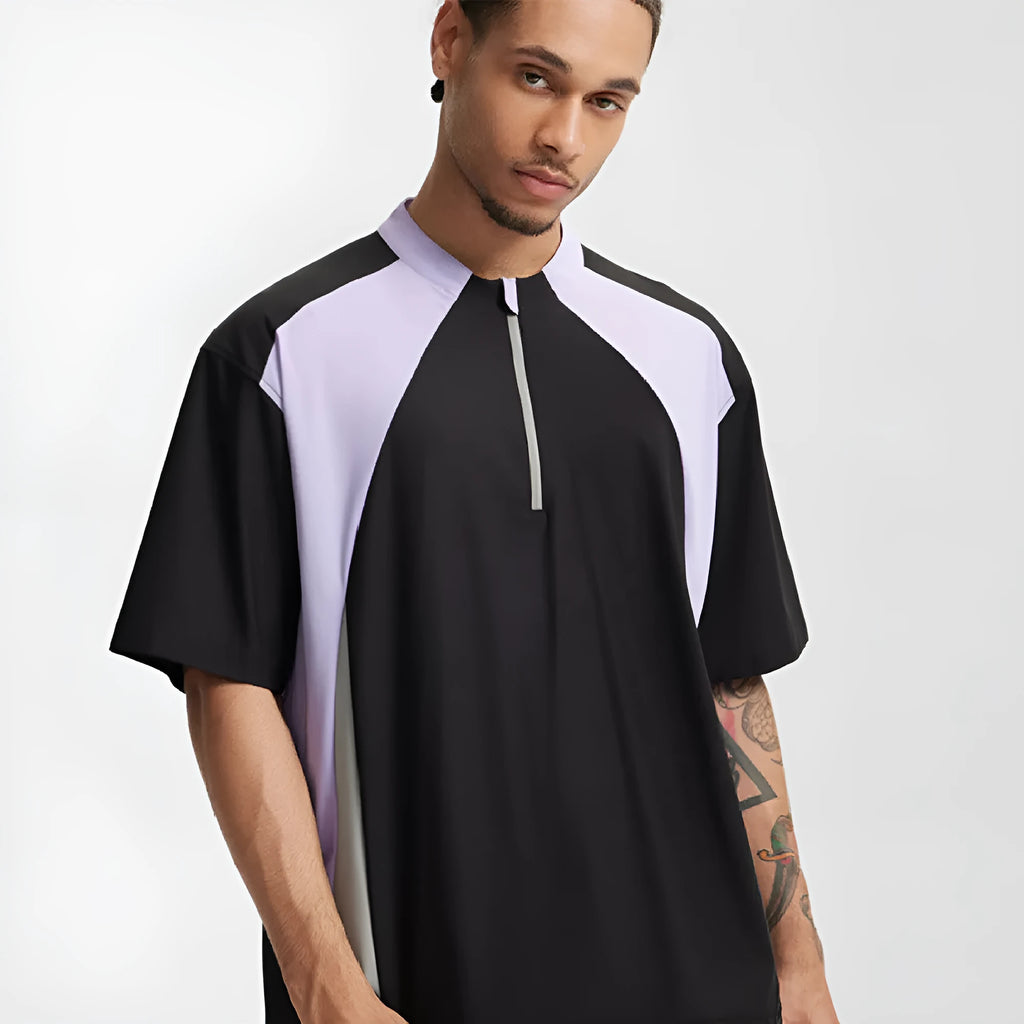 Men's lightweight polyester top with stitching detail in solid colour, showing both long sleeve and short sleeve options