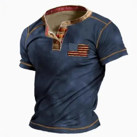 Men's short sleeve sports T-shirt with lapel button detail in bird eye cloth polyester.