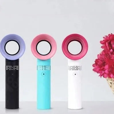 Portable bladeless desk fan with USB cable and base in assorted colours