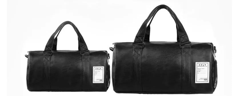 Black waterproof sports bag with separate side compartments for shoes, shown with diagonal carrying strap.
