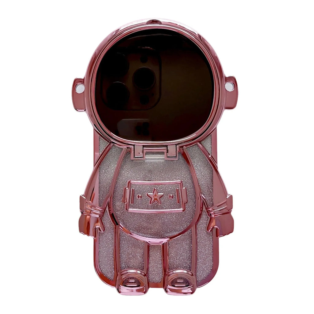 Electroplated TPU astronaut phone case for iPhone 13 with flip mirror and bracket, dark purple gradient glitter finish