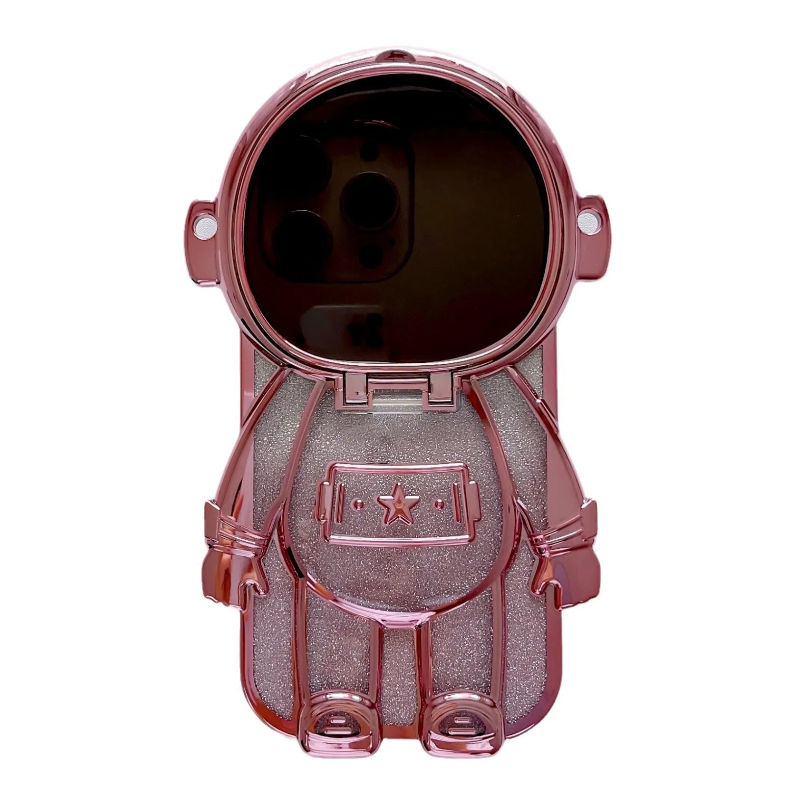 Electroplated TPU astronaut phone case for iPhone 13 with flip mirror and bracket, dark purple gradient glitter finish