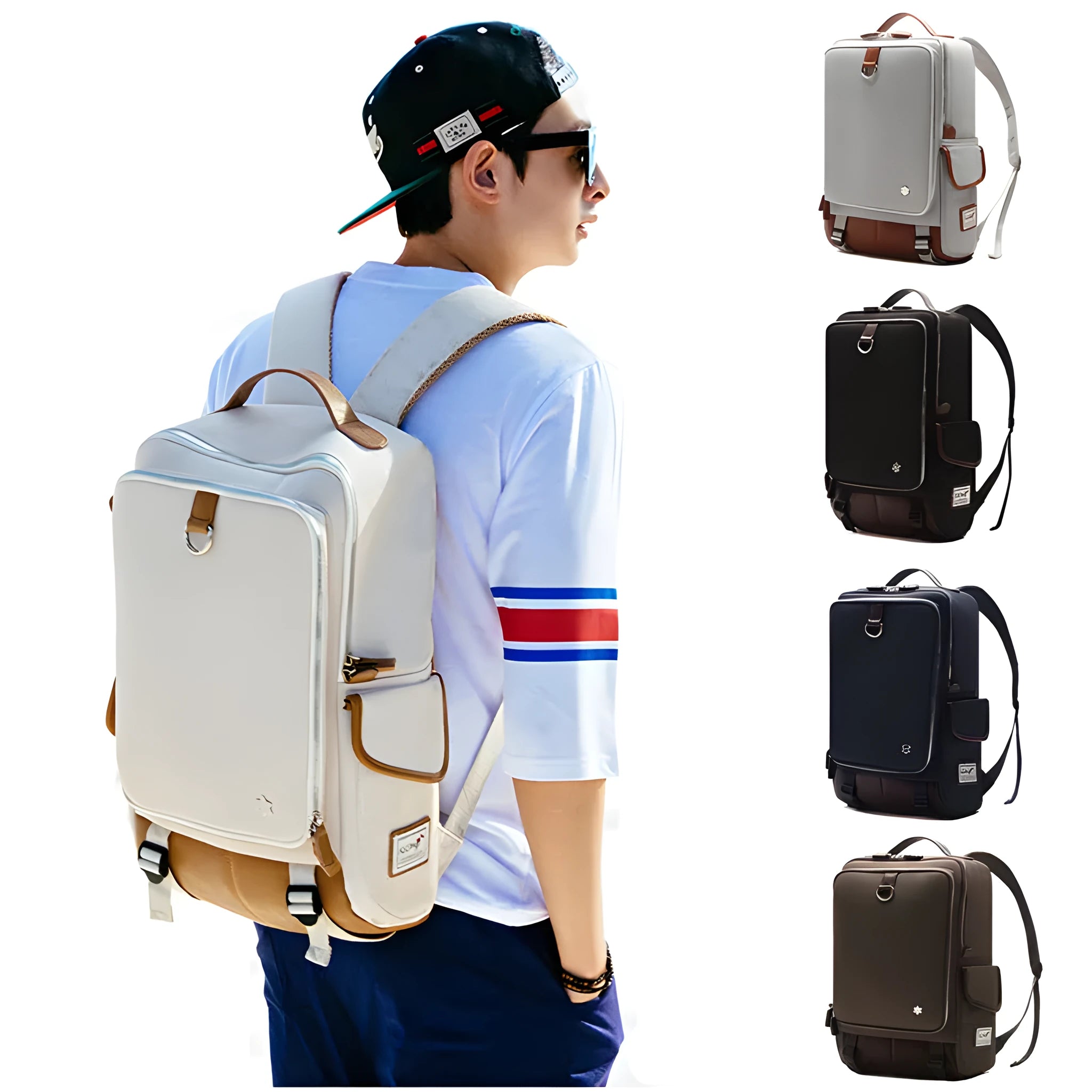 Men's modern Korean-style backpack in Oxford cloth, shown in Army Green colour, displaying its large capacity and adjustable straps.