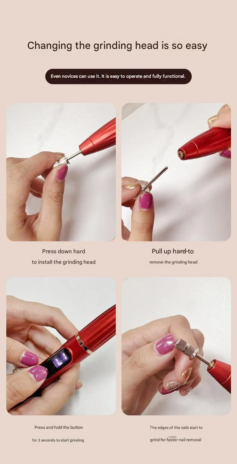 Compact electric nail file with LCD display in grey colour option