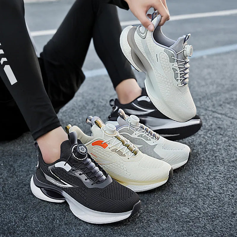 Rotating button running shoes in low-top design with buckle fastening and mesh upper