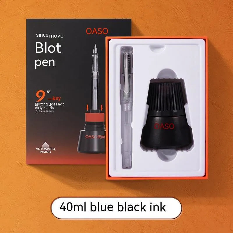 Student automatic suction pen set with 0.5mm and 0.38mm tip options and 40ml ink feeder