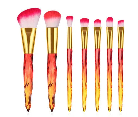 Ten clear crystal diamond-handle foundation brushes with artificial fibre bristles in four colours.