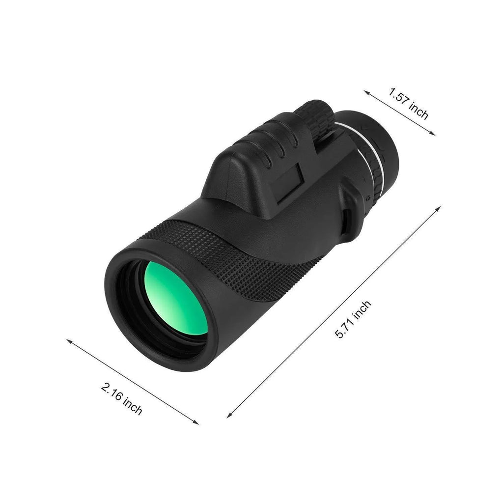 Black 40x60 monocular telescope with 144mm length showing objective lens and eyepiece