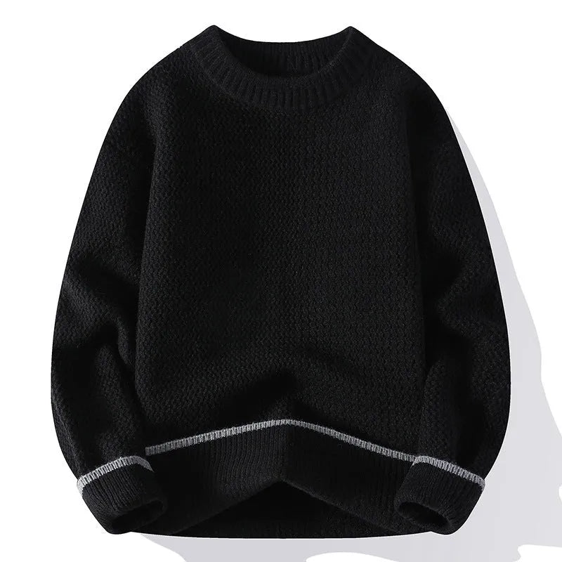Men's loose fit round neck pullover sweater in polyester blend fabric for autumn winter casual wear