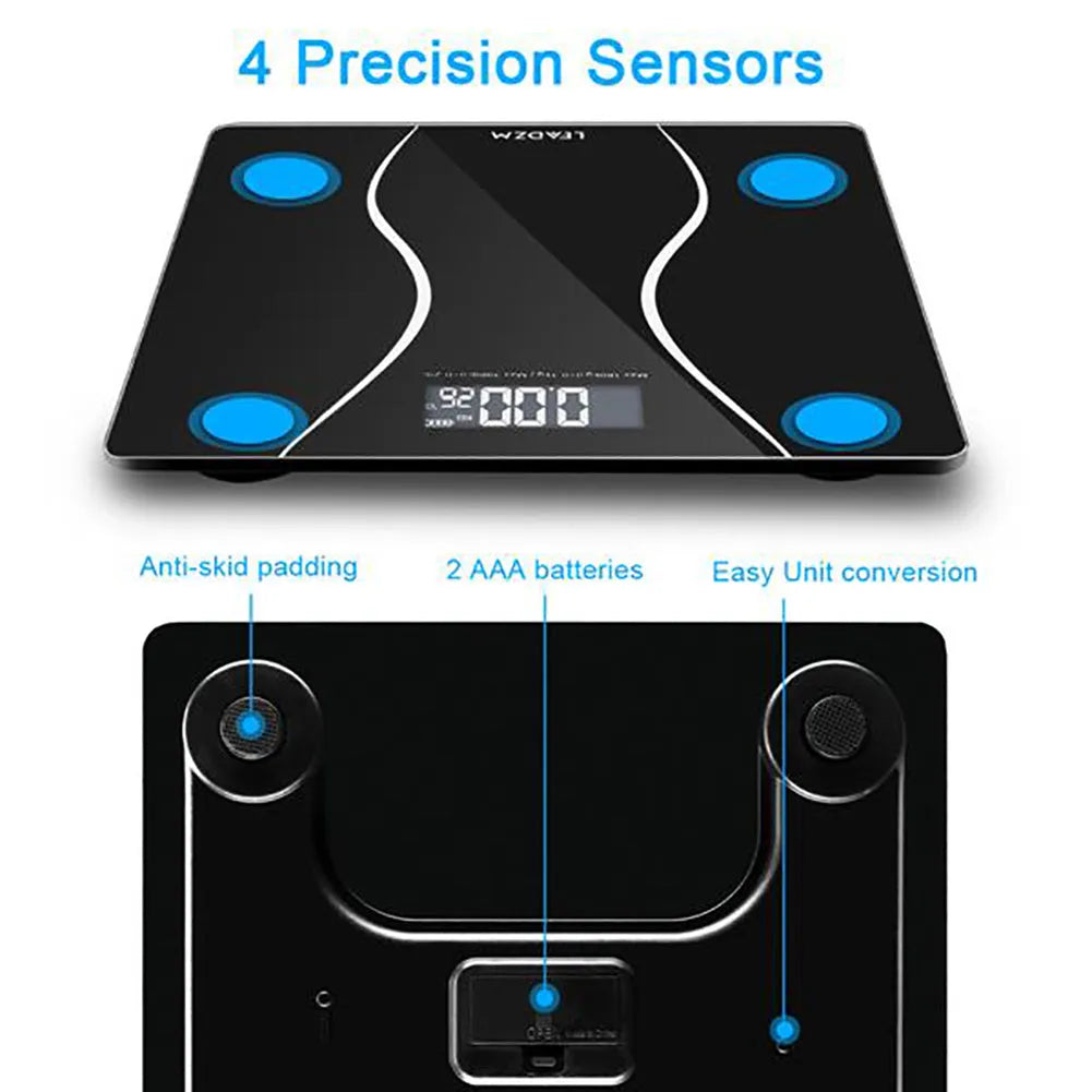 Black electronic body scale for household weight measurement up to 180kg capacity