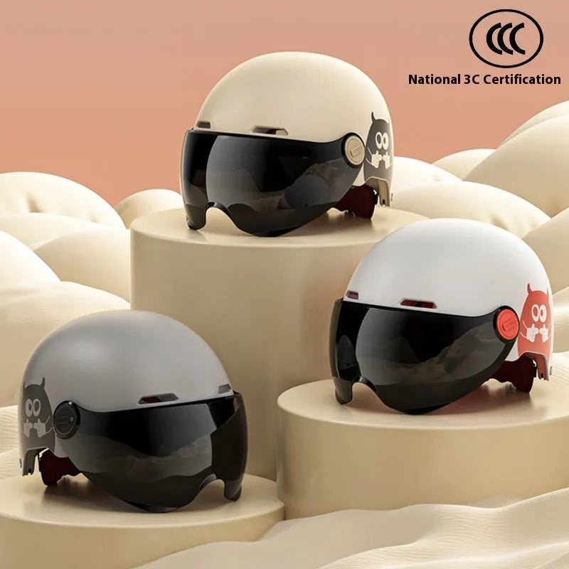 White ABS electric motorcycle helmet with sun protection short mirror for commuting