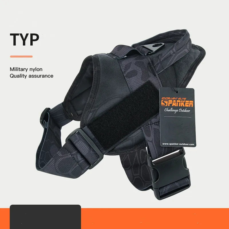 Large and medium dog harness made from 1050D nylon with UTX buckle, adjustable fit, available in Black