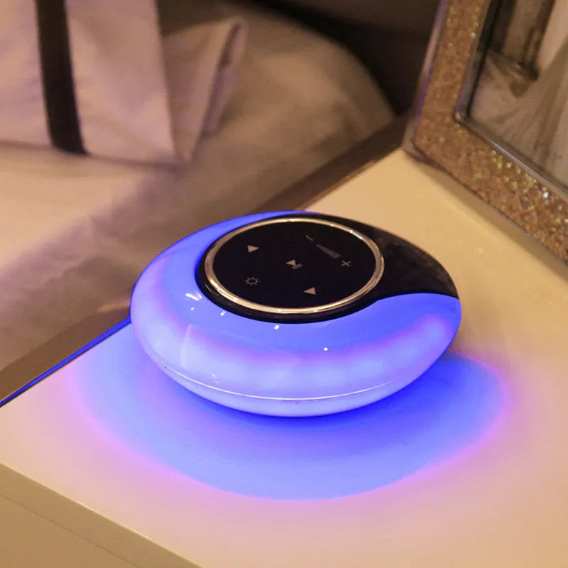 Blue and white Bluetooth speaker desk lamp with folding design and touch controls