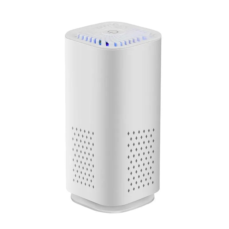Mini USB air purifier in black and white colours for car and small room use