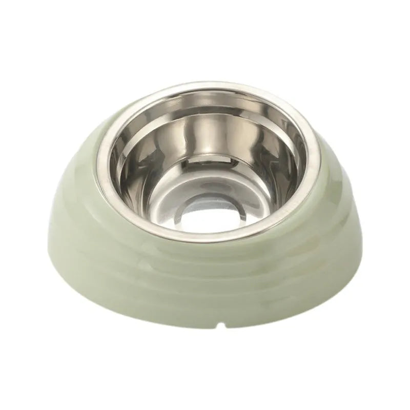 Stainless steel cat bowl in coloured plastic base available in beige, brown and light green